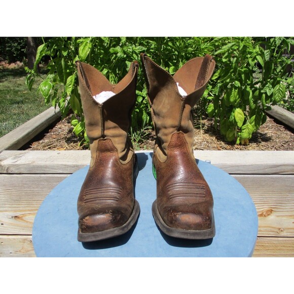 Ariat Rambler Bomber Cowboy Boots Men 8.5 D Brown Leather Square Toe Western - Picture 4 of 16
